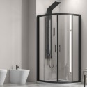 Box doccia 80x80 semicircolare telaio nero vetro trasparente KF2000B kamalu - 1