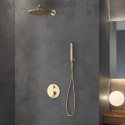 Set doccia a parete finitura oro spazzolato soffione, doccetta, miscelatore | KAM-ARTE ORO - 1