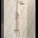 Colonna doccia fissa in acciaio inox con soffione, doccetta con flessibile e getto vasca finitura oro rosa| KAM-ARTE ORO ROSA ka