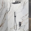 Set doccia a parete finitura gun metal soffione, doccetta, miscelatore con deviatore | KAM-L GUN METAL kamalu - 1