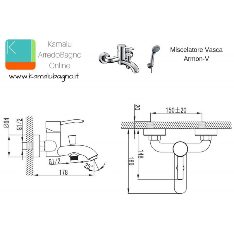 Rubinetto kit per vasca modello Armo-V kamalubagno