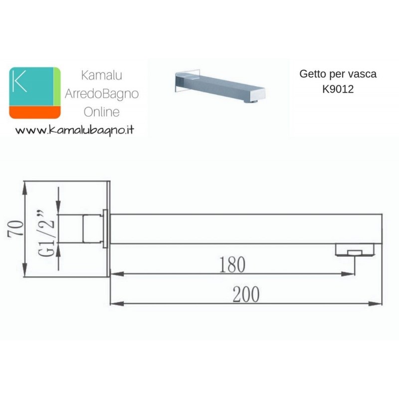 Getto vasca a parete squadrato 20cm modello K9012 kamalu - 2