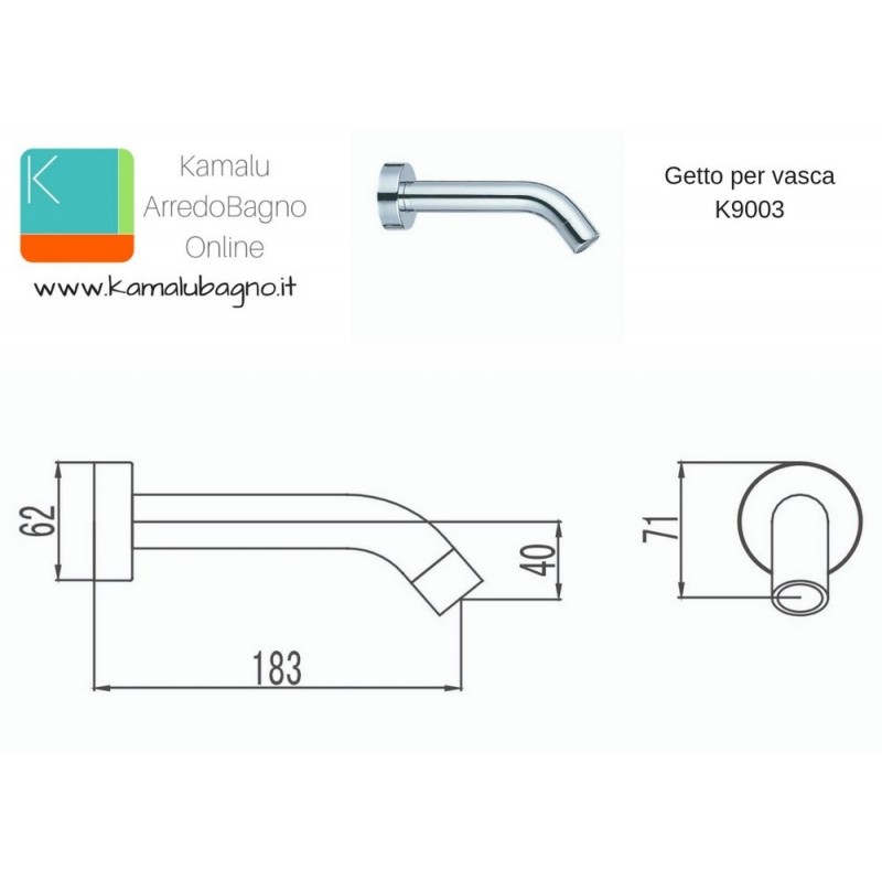 Getto vasca incasso in ottone cromato 18cm modello K9003 kamalu - 2