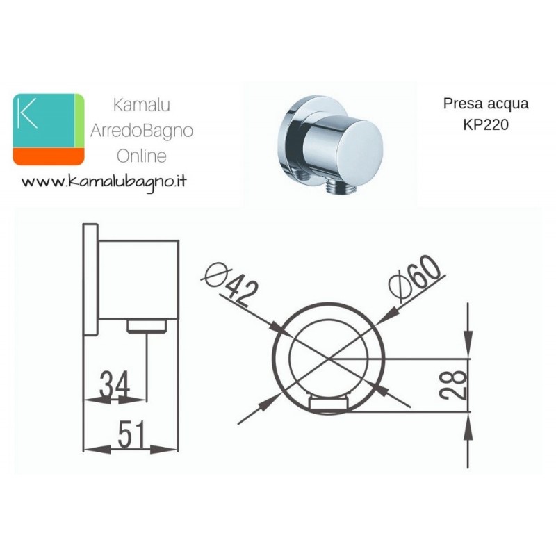 Presa acqua a muro tonda per flessibili doccia modello KP220 kamalu - 2