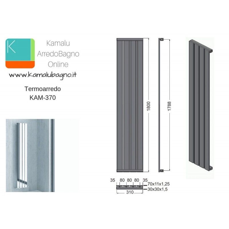 Termoarredo radiatore bagno con elementi piatti modello Kam-370 kamalubagno