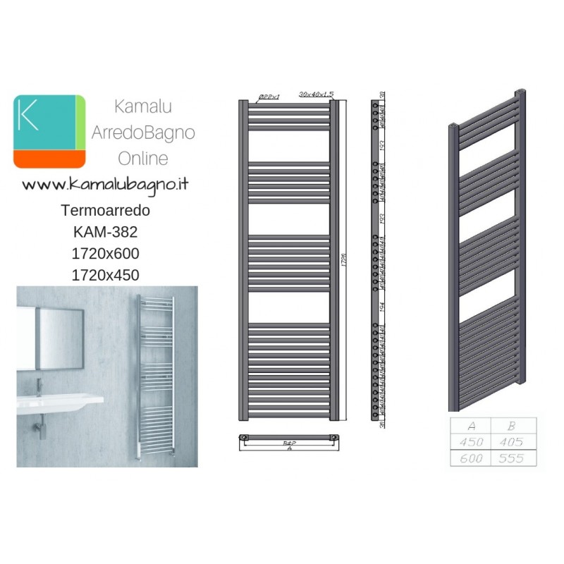 Radiatore Bianco 450x1720mm modello Kam-383C kamalubagno