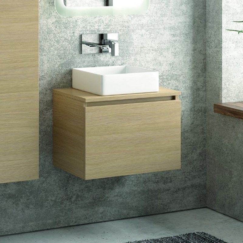 Composizione mobili bagno sospesi 60 cm con lavabo, colonna e specchio led SP-60B kamalu - 3
