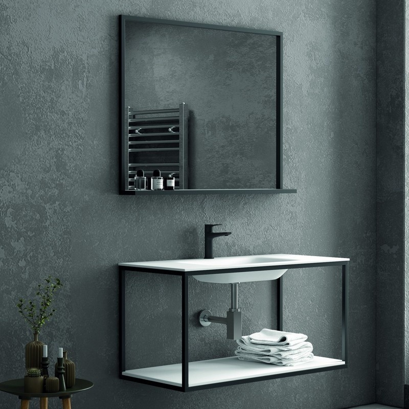 Mobile bagno sospeso 100 cm stile industrial con struttura metallica SOP-100 kamalu - 3