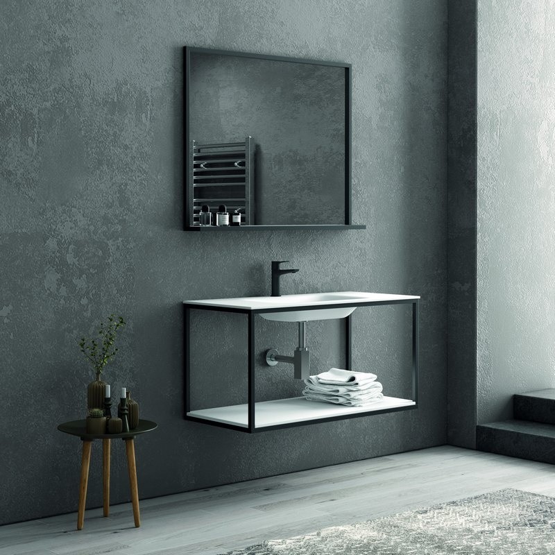 Mobile bagno sospeso 100 cm stile industrial con struttura metallica SOP-100 kamalu - 4