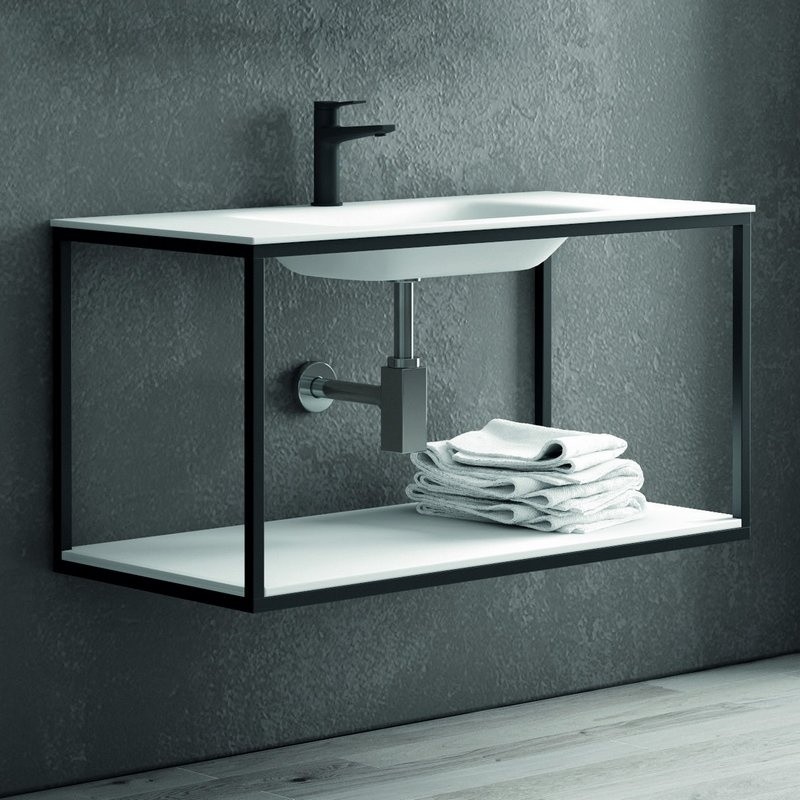 Mobile bagno sospeso 100 cm stile industrial con struttura metallica SOP-100 kamalu - 1