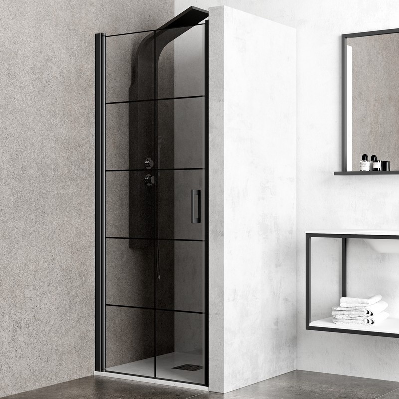Nicchia doccia battente 90 cm telaio nero e serigrafia nera NICO-B3000 kamalu - 1