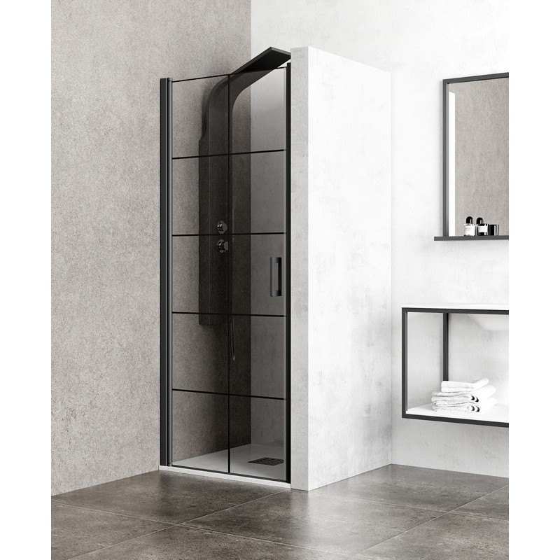 Nicchia doccia battente 90 cm telaio nero e serigrafia nera NICO-B3000 kamalu - 2