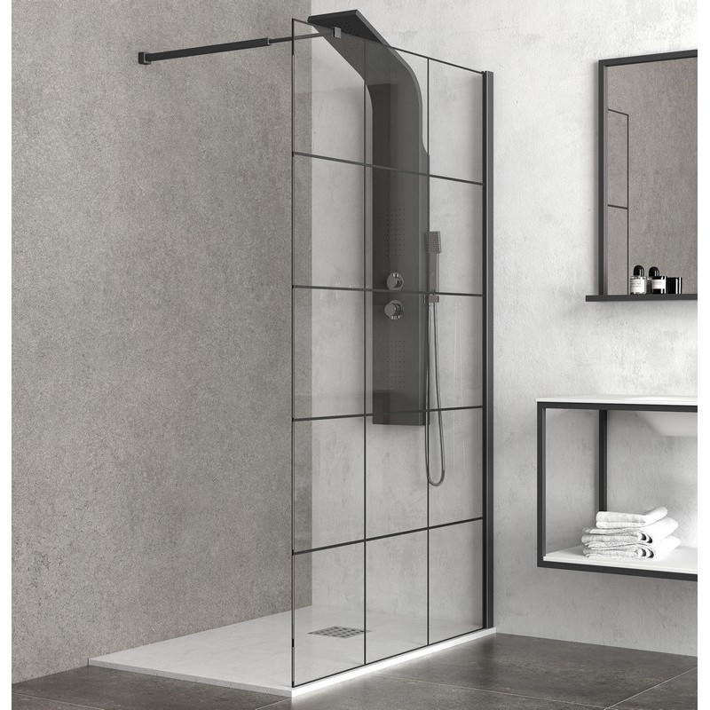 Parete doccia walk in 120 cm colore nero NICO-W1000 kamalu - 1