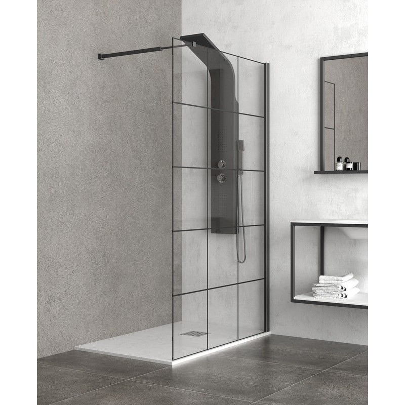 Parete doccia fissa 140cm finitura colore nero NICO-W1000 kamalu - 2