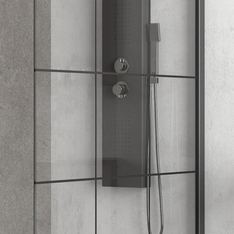 Parete doccia fissa 140cm finitura colore nero NICO-W1000 kamalu - 7