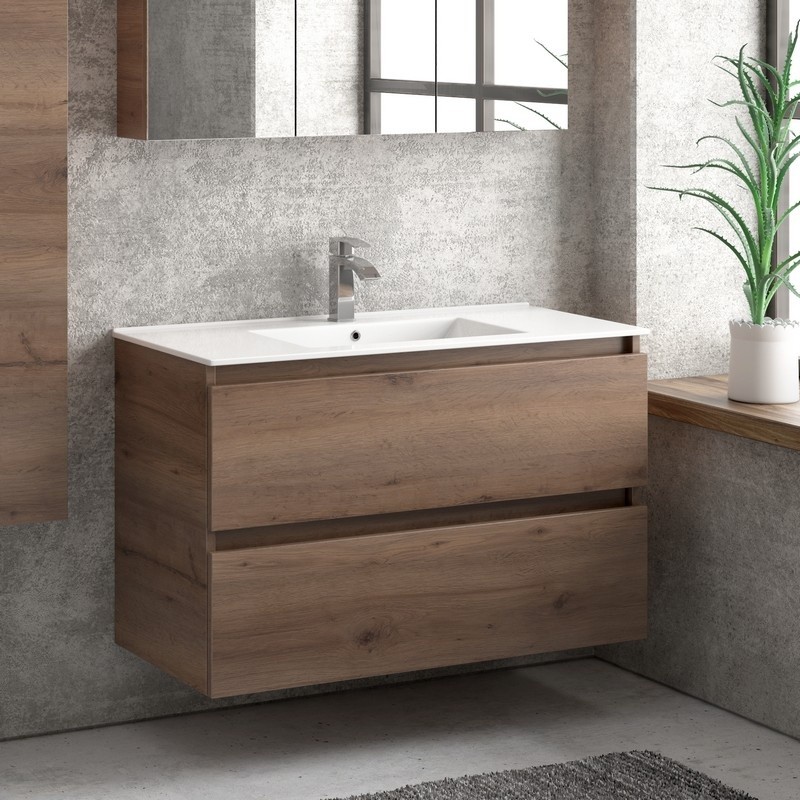 Composizione bagno sospesa 100cm: mobile con lavabo, specchio contenitore e colonna  TOD-100F kamalu - 4