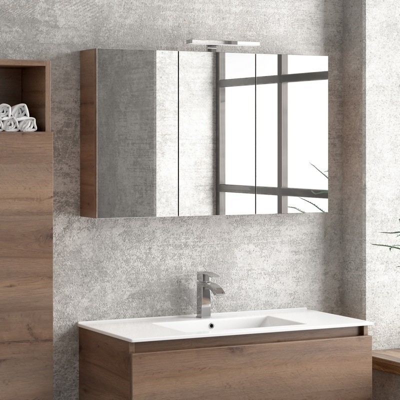 Composizione bagno sospesa 100cm: mobile con lavabo, specchio contenitore e colonna  TOD-100F kamalu - 5