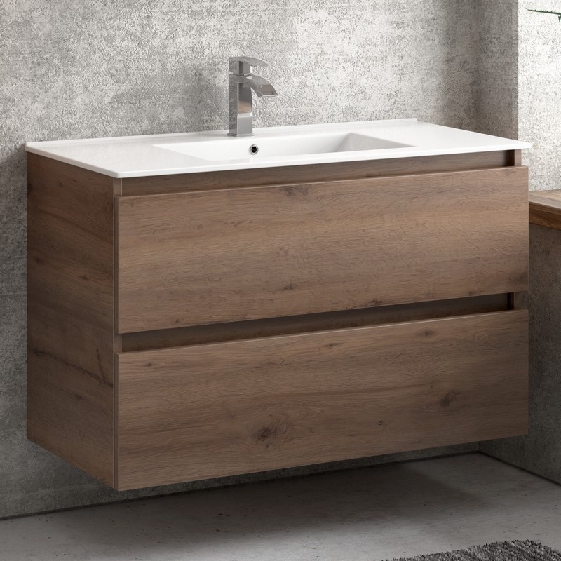 Composizione bagno sospesa 100cm: mobile con lavabo, specchio contenitore e colonna  TOD-100F kamalu - 6
