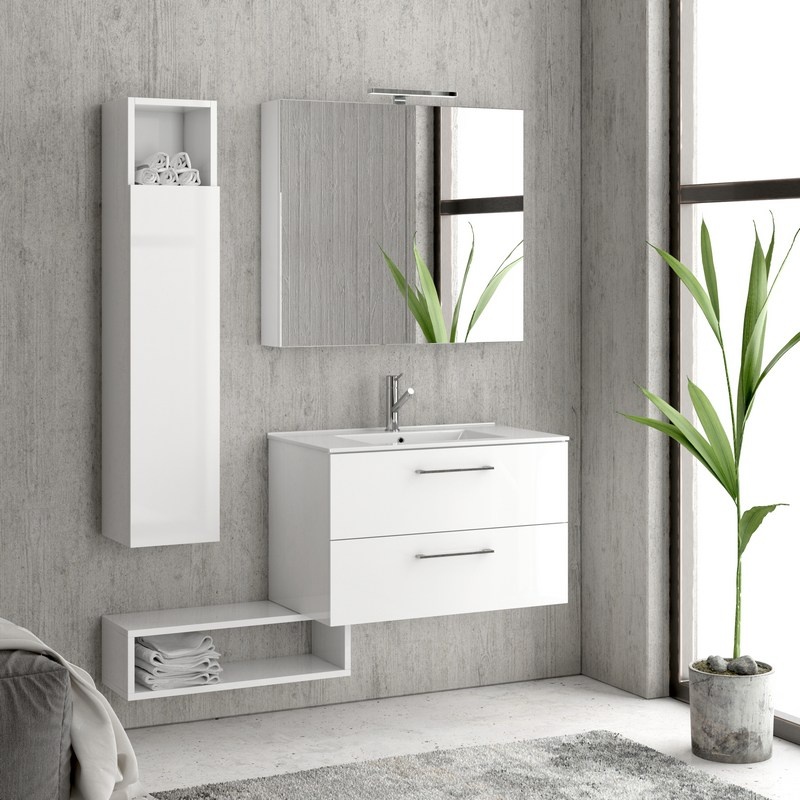 Armadietto Bagno OHMG 15x15x80cm - Mobile Salvaspazio Bianco Per Asciugamani E Cosmeticos