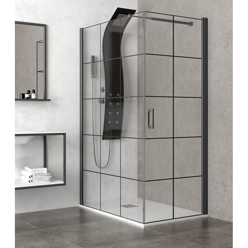 Box doccia angolare 140x70 colore nero. Porta da 70cm fisso da 140cm NICO-3500 kamalu - 1