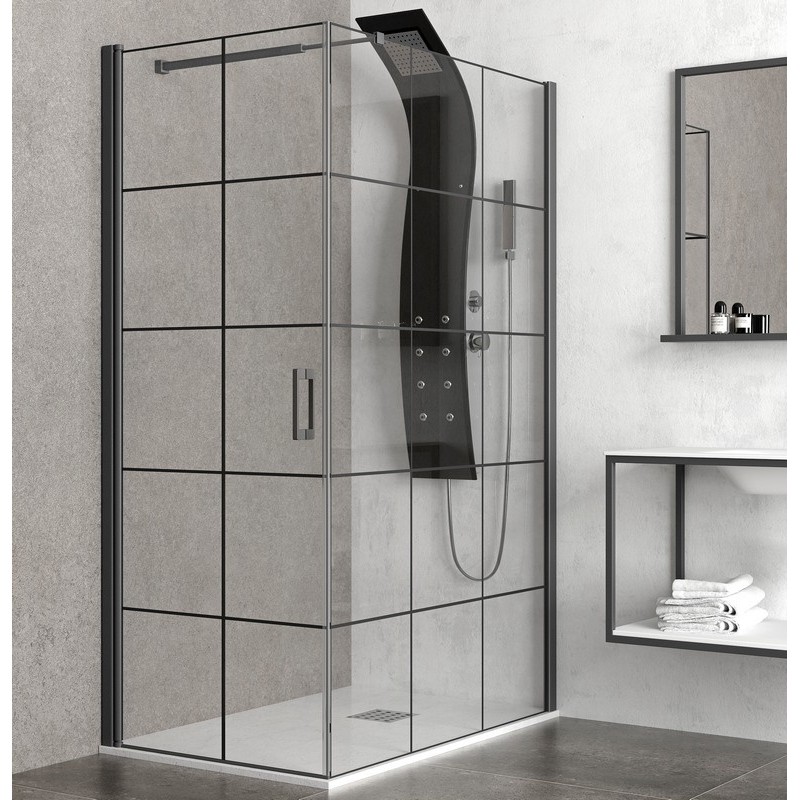 Box doccia angolare 140x70 colore nero. Porta da 70cm fisso da 140cm NICO-3500 kamalu - 2