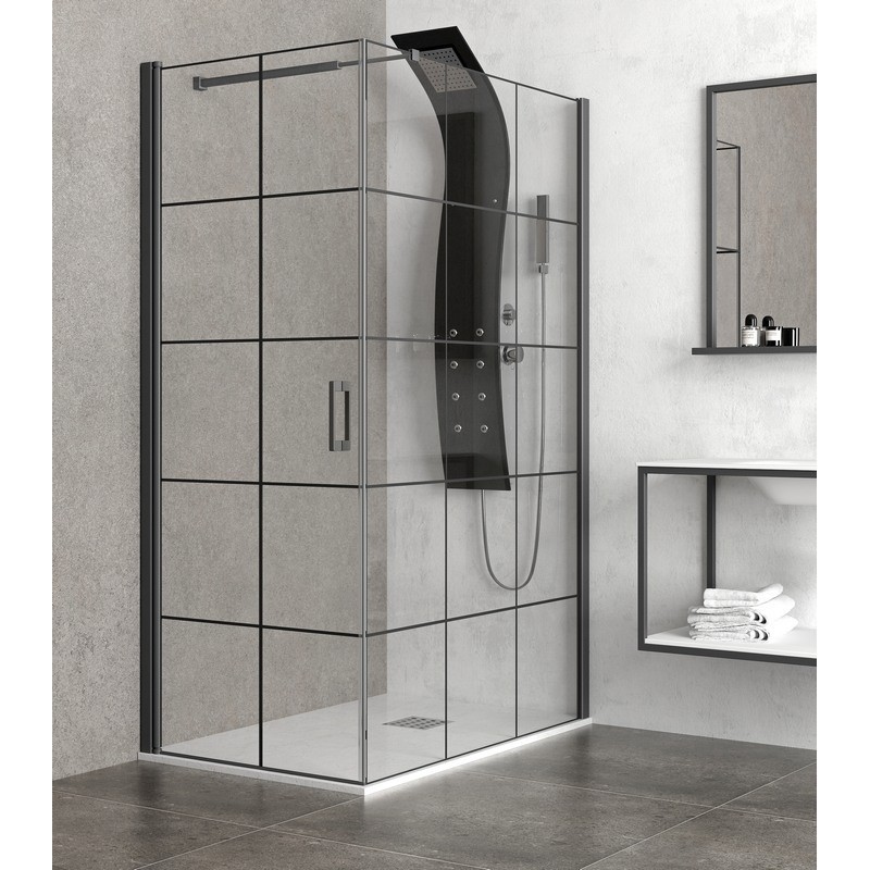 Box doccia angolare 140x70 colore nero. Porta da 70cm fisso da 140cm NICO-3500 kamalu - 12
