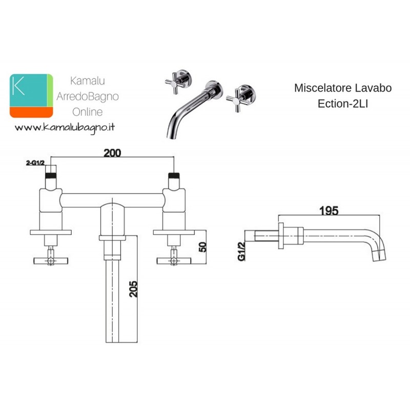 Miscelatore da incasso a muro con 2 maniglie modello Ection-2LI kamalu - 2