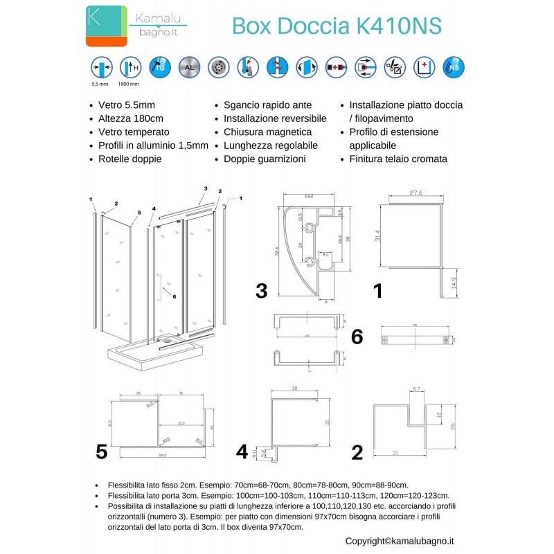 Box doccia 110x70 vetro opaco kamalubagno