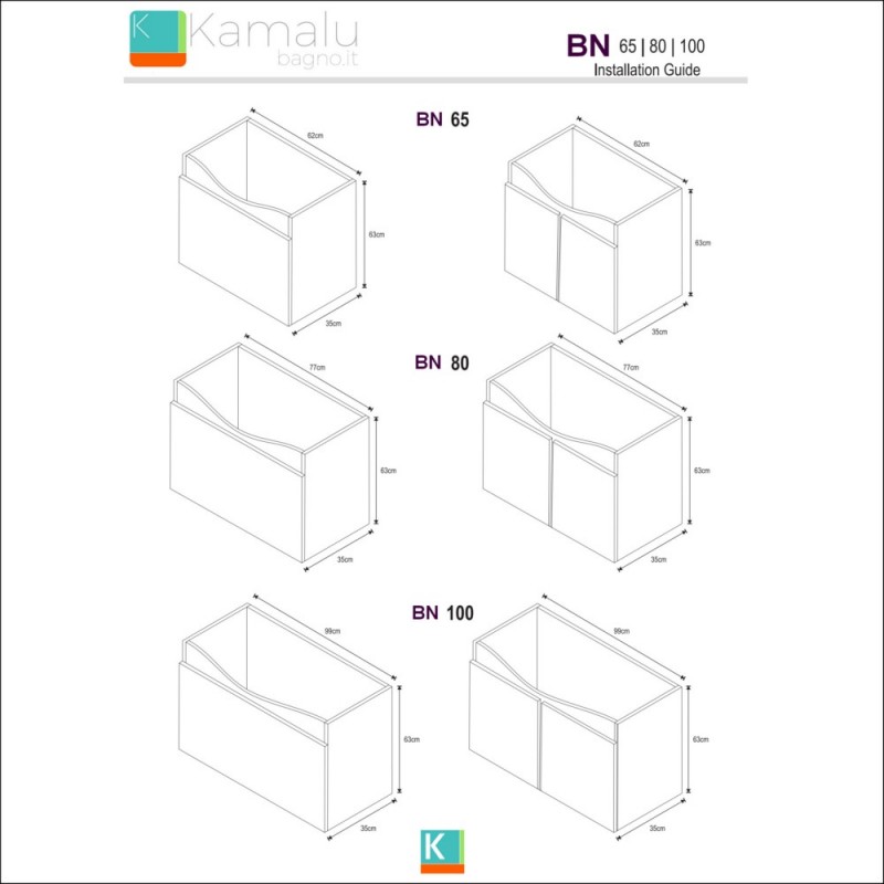 Mobile bagno 80 cm sospeso con 2 ante BN-80A kamalu - 5