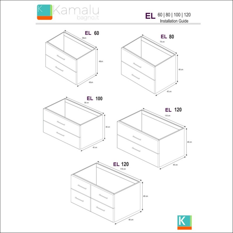 Composizione bagno sospesa con mobile da 80cm EL-80B kamalu