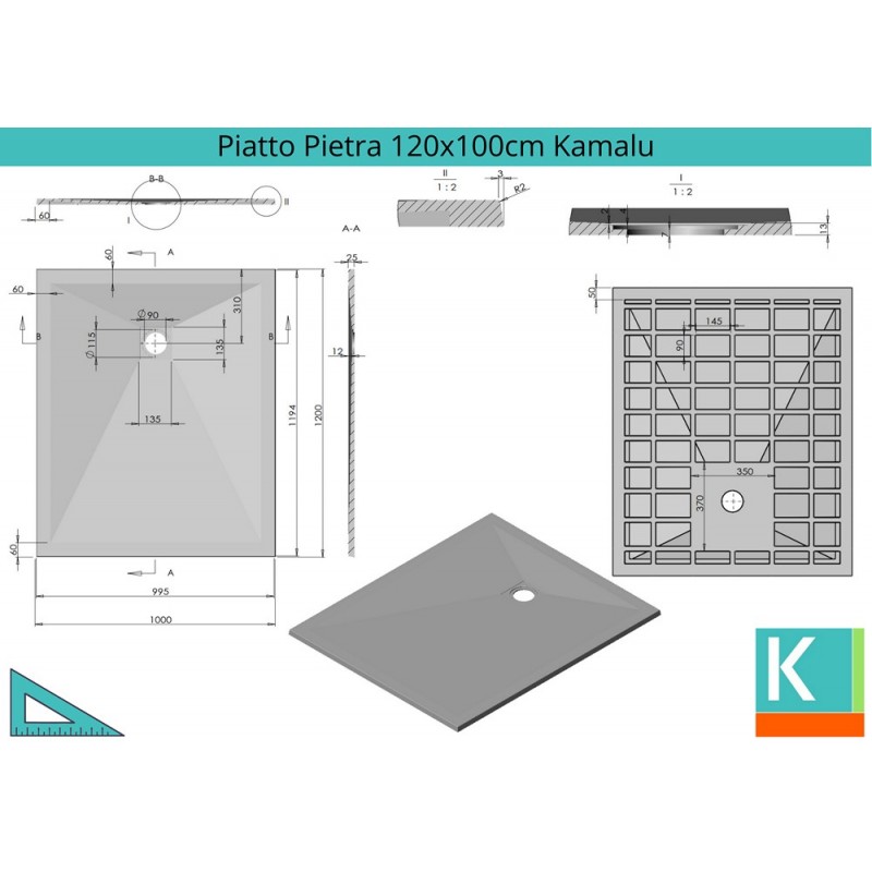 Piatto doccia pietra 100x120 colore bianco kamalu - 2