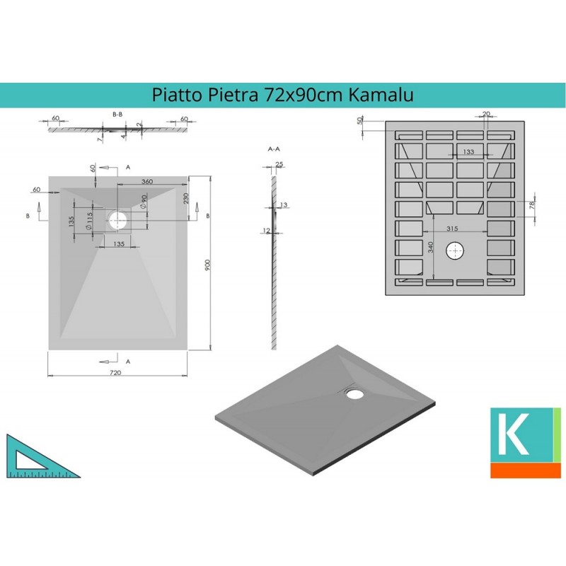 Piatto doccia 70x90 effetto pietra colore crema avorio kamalu - 2