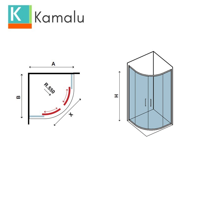 Cabina doccia 80x80 semicircolare vetro 8mm anticalcare altezza 200 KE2000 kamalu - 5