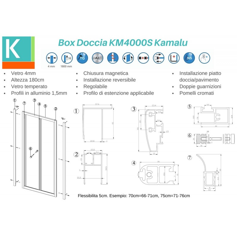 Porta doccia 90 cm a libro vetro serigrafato altezza 180cm KM4000S kamalu - 12