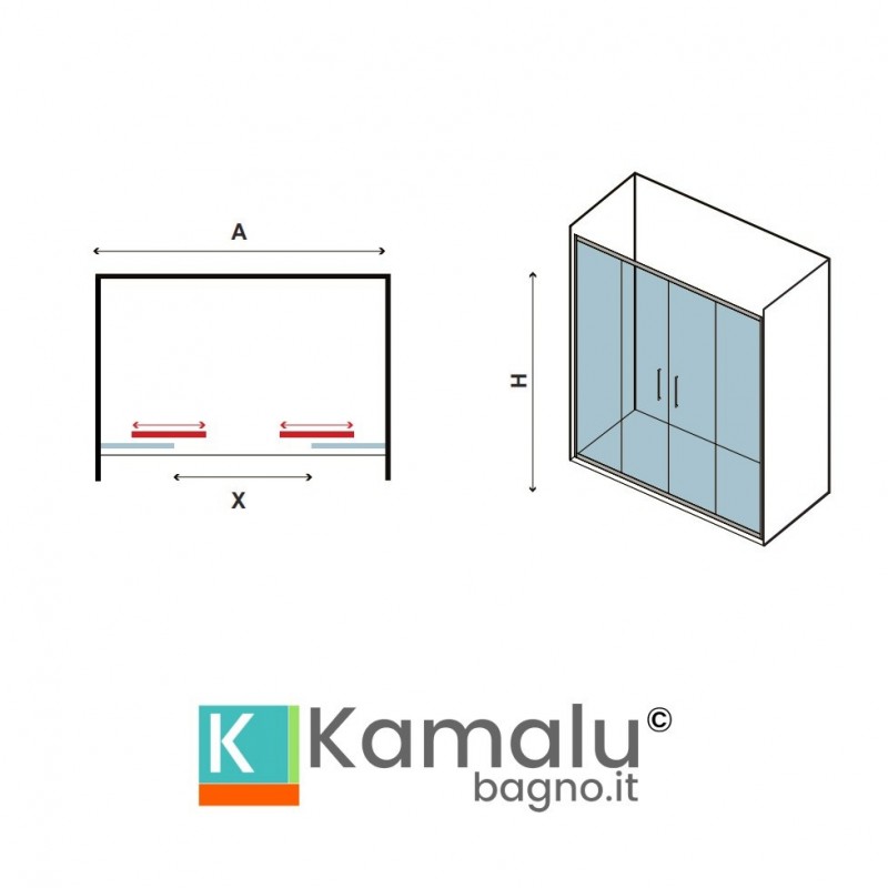 Doccia un lato 170cm vetro opaco con doppio scorrevole KF6000 kamalu - 4