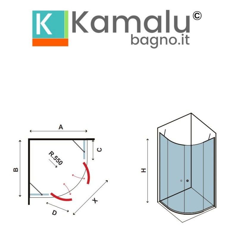 Box doccia stondato 90x90 con 2 battenti