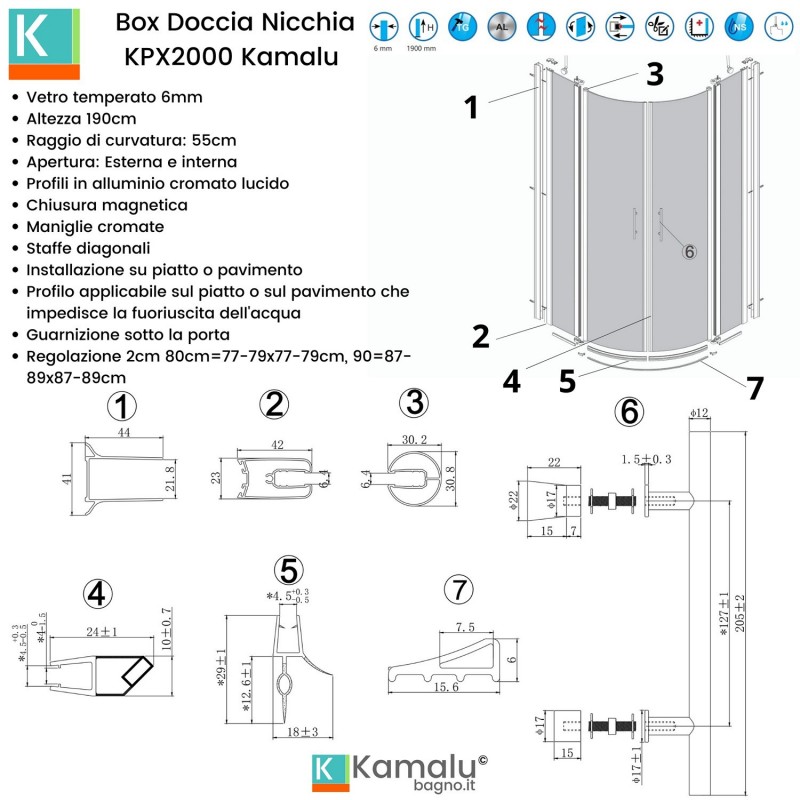 Box doccia stondato 90x90 con 2 battenti