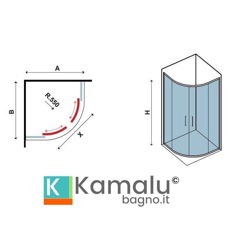 Box doccia 80x80 cristallo 6 mm semicircolare KF2000 kamalu - 4