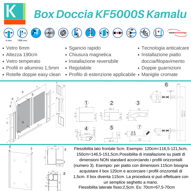 Box doccia 140x90cm 2 lati ad angolo vetro anticalcare KF5000S kamalu 