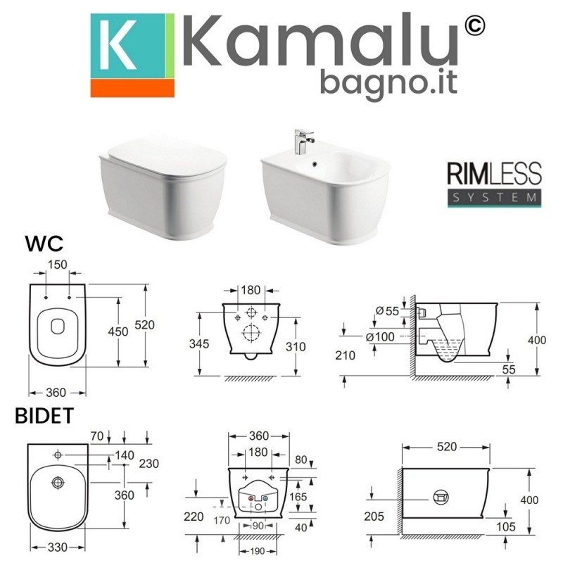 Scheda sanitari bagno Sospesi ceramica con sedile soft-close Genta-100