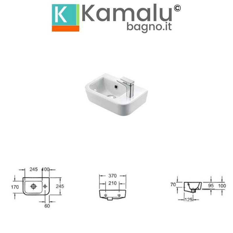 Lavamani piccolo 37 cm con foro miscelatore a destra Marie-MR kamalu - 4