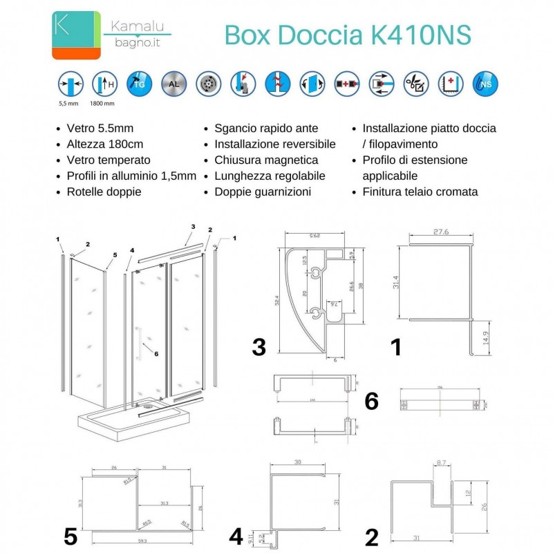 Box 3 lati 70x120x70 apertura scorrevole vetro trasparente K410NS kamalu - 6