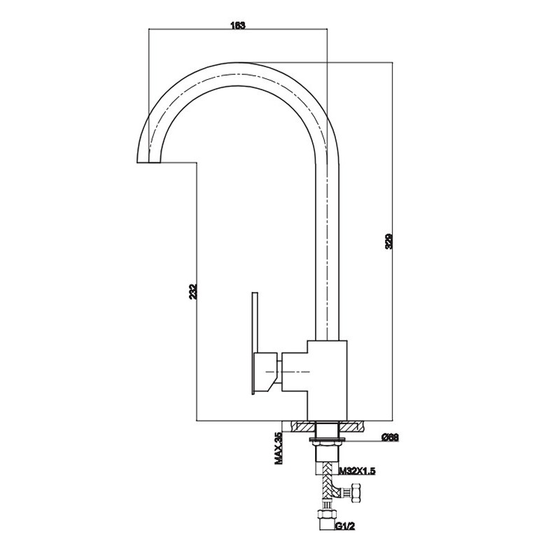 Miscelatore cucina canna girevole ottone cromato K-21650 kamalu - 5