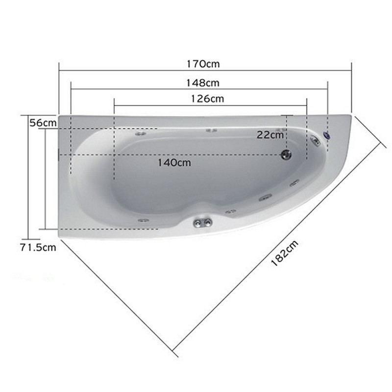 Vasca ad angolo semicircolare 170cm in acrilico modello K-270 kamalu - 3