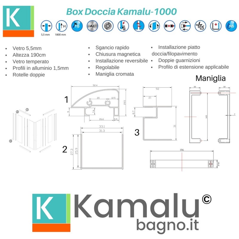 Box doccia angolo 80x80 scorrevole altezza 190 Kamalu-1000 kamalu - 3