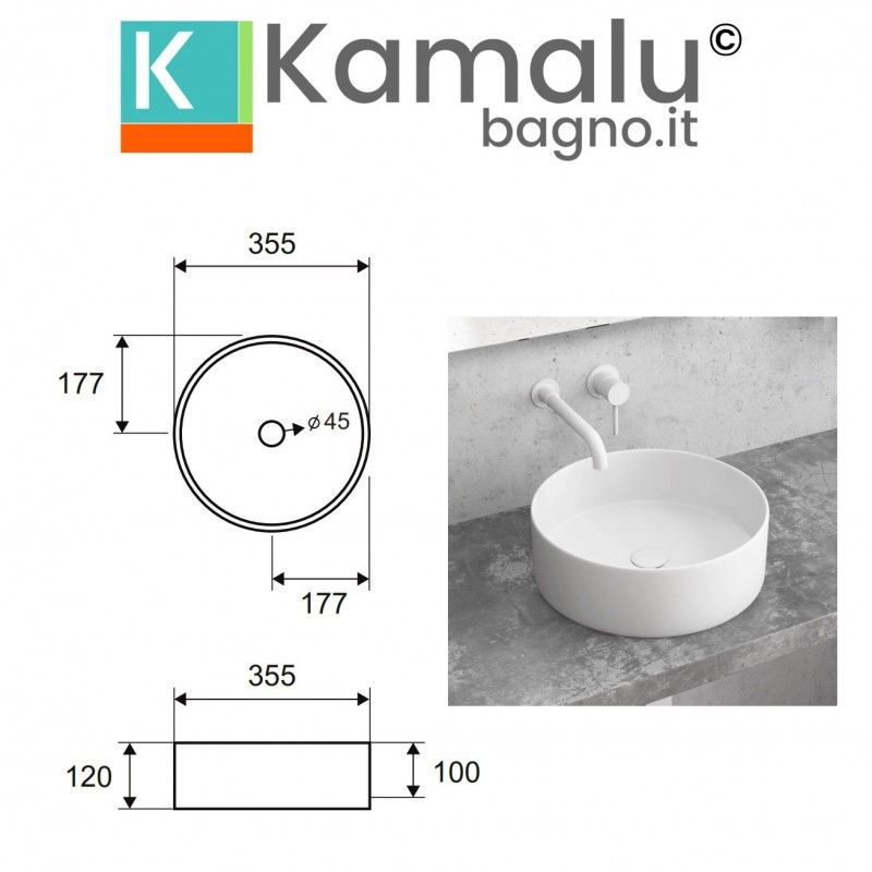 Lavabo tondo colore bianco opaco 35cm  Litos-KBM350 kamalu - 5