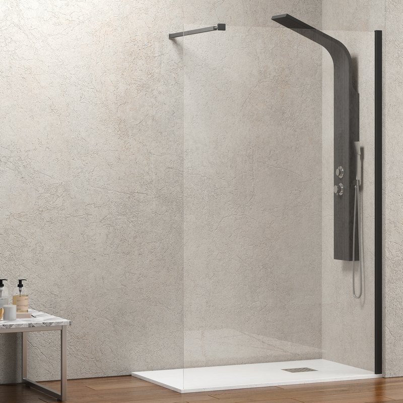 Parete doccia walkin 70 cm con profilo nero opaco | KW-100B kamalu - 1