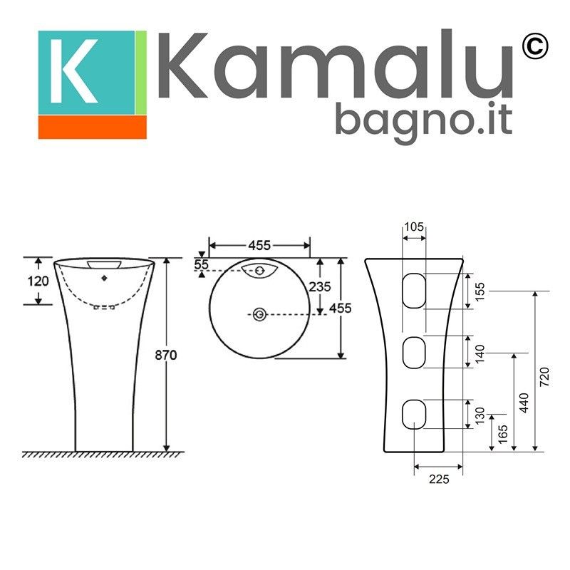 Lavabo monoblocco freestanding modello Litos-V3600 kamalu - 2
