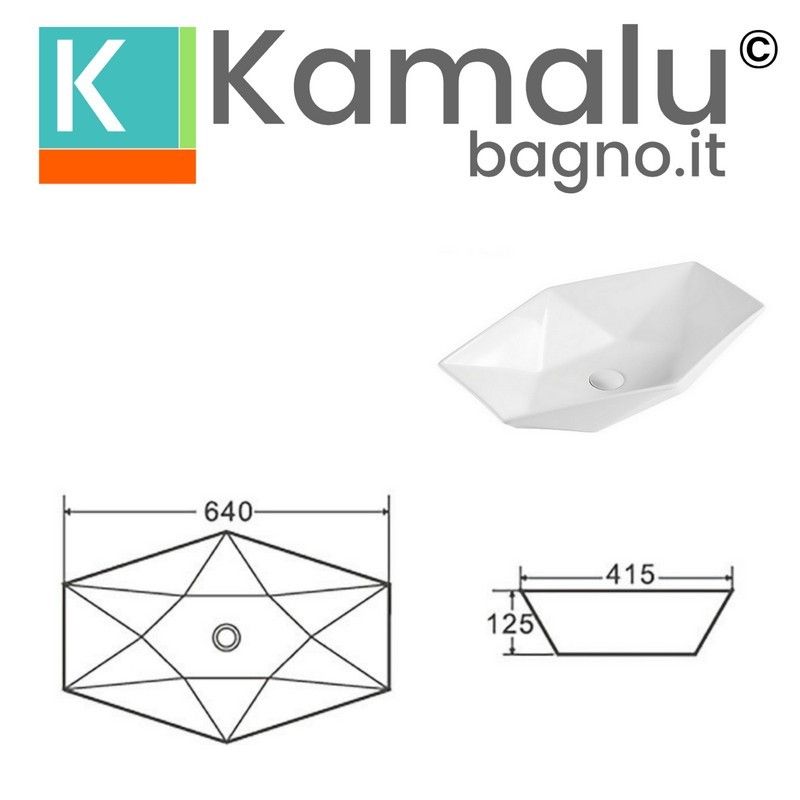 Lavabo da appoggio 64cm esagonale modello Litos-K64 kamalu - 3