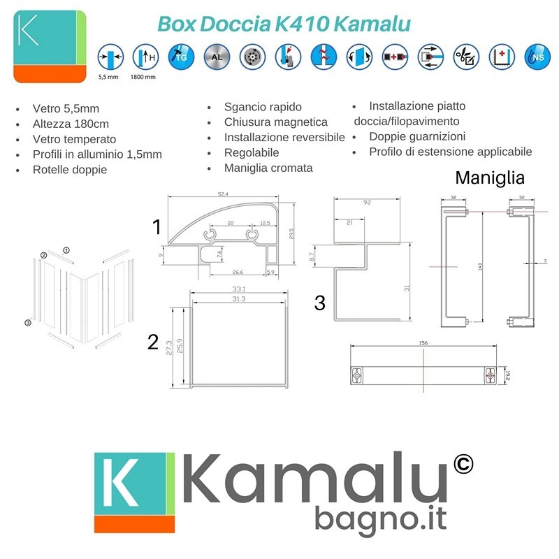 Box 3 lati 70x90x70 altezza 180 cristallo trasparente K410 kamalu - 5